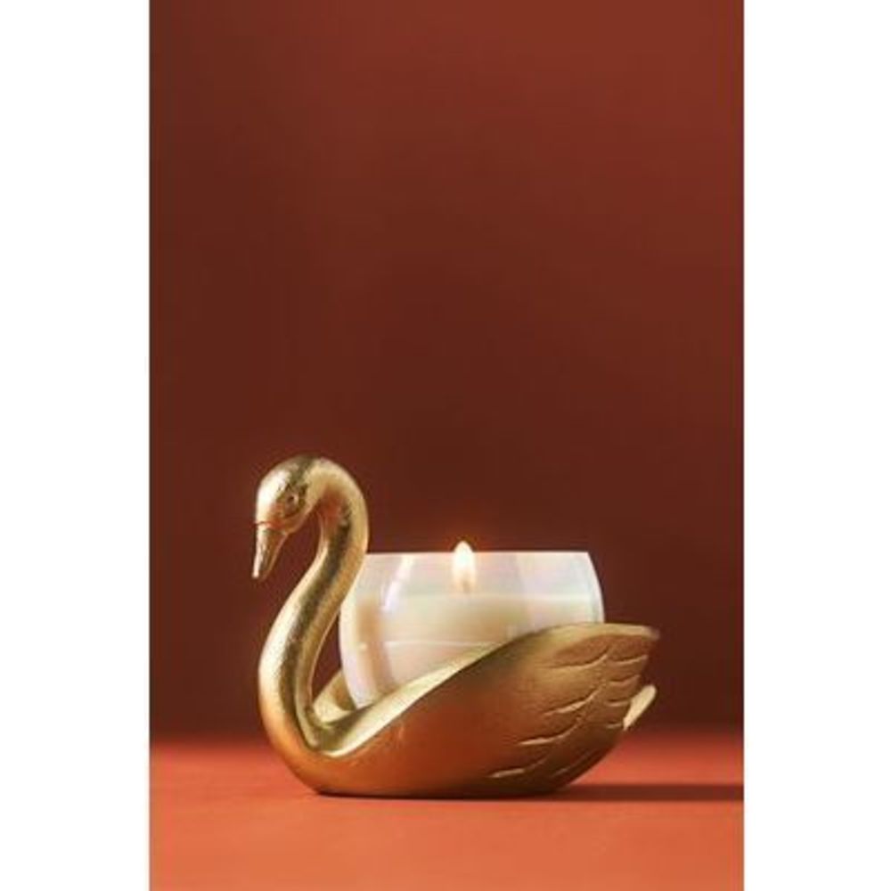 Anthropologie Camille Floral Sueded Rose Swan Candle 91838094